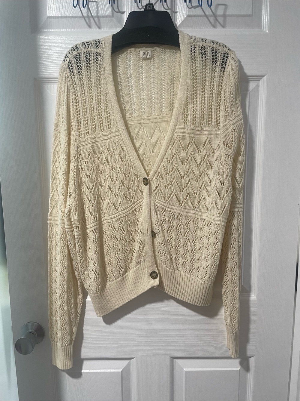 a.n.a Cream Open-Weave Button Cardigan